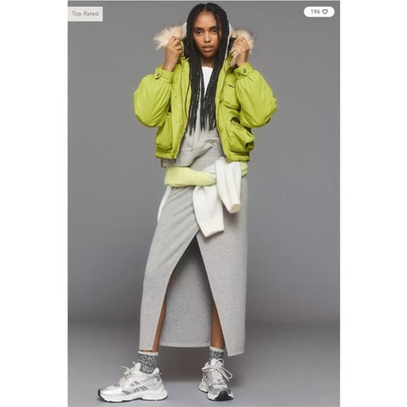NWT-Anthropologie Lime Cropped Hooded Puffer Coat - XL - Picture 1 of 7